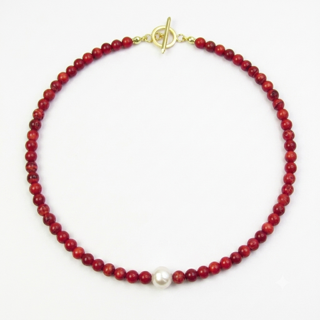 Collar de coral natural y perlas de río tamaño mini #4