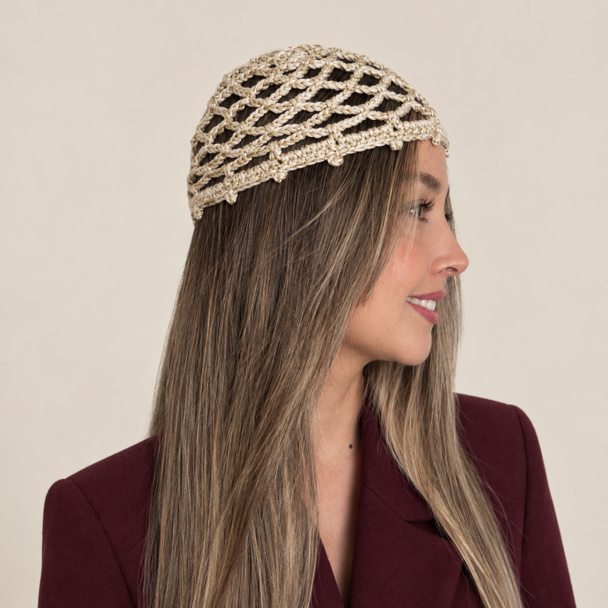 GORRO CASQUETTE BEIGE BRILLANTE