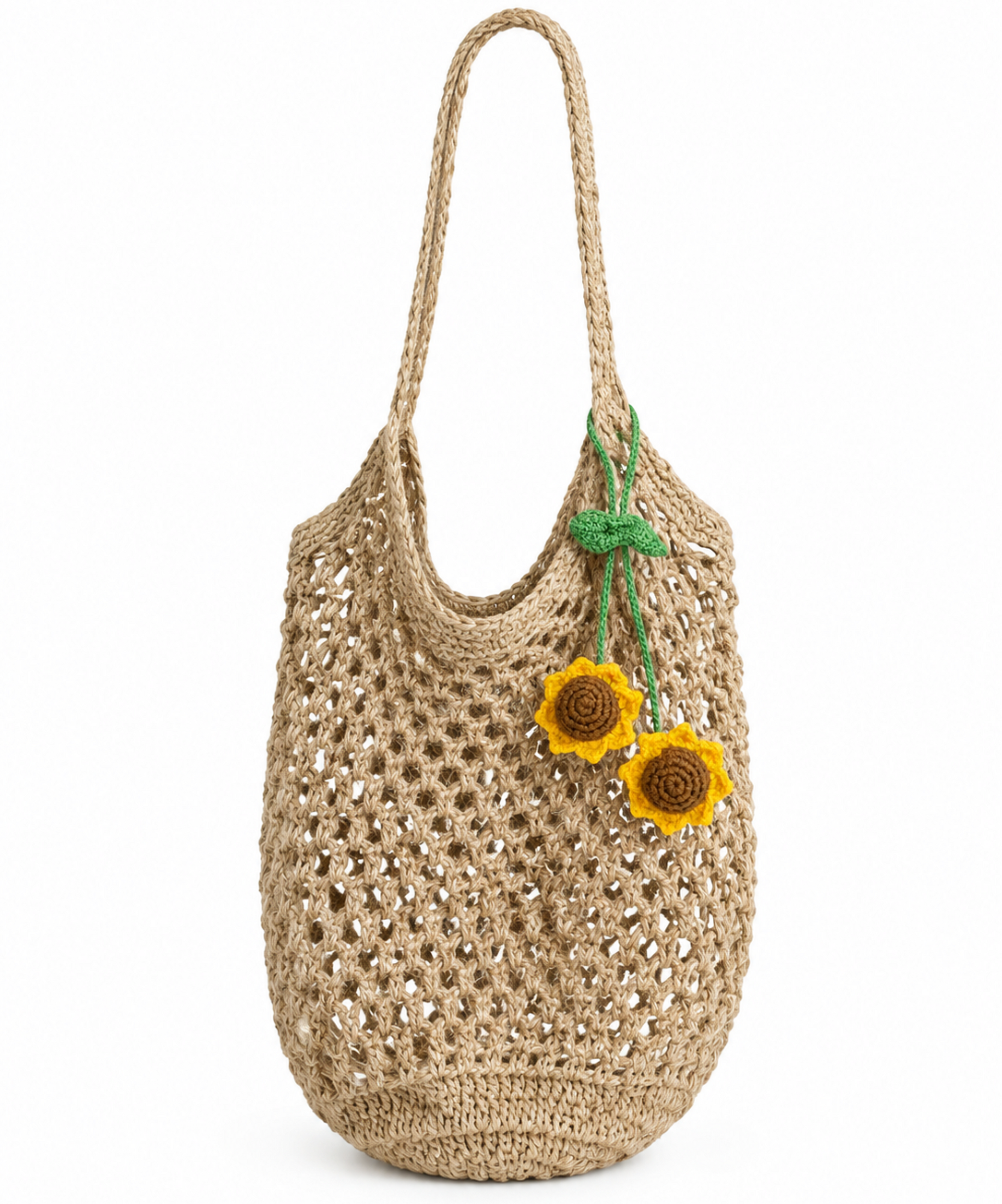 Charm doble de girasoles tejido a mano en crochet para bolso o llavero de Polen wear