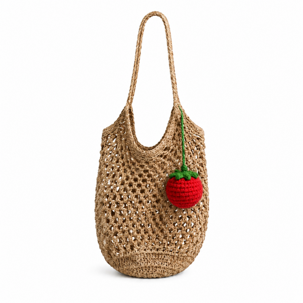 Charm de tomate tejido a mano en crochet para bolso o llavero de Polen wear