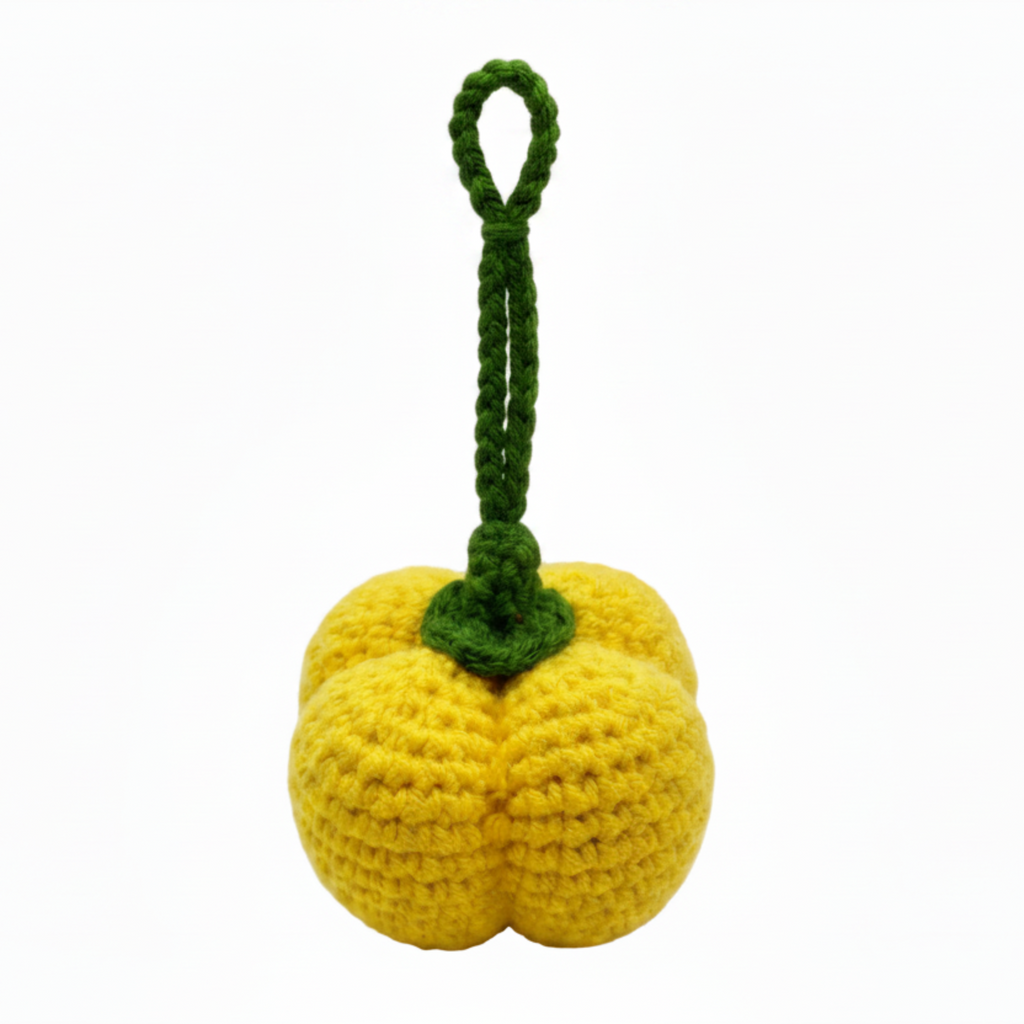 Charm de pimentón amarillo tejido a mano en crochet para bolso o llavero de Polen wear