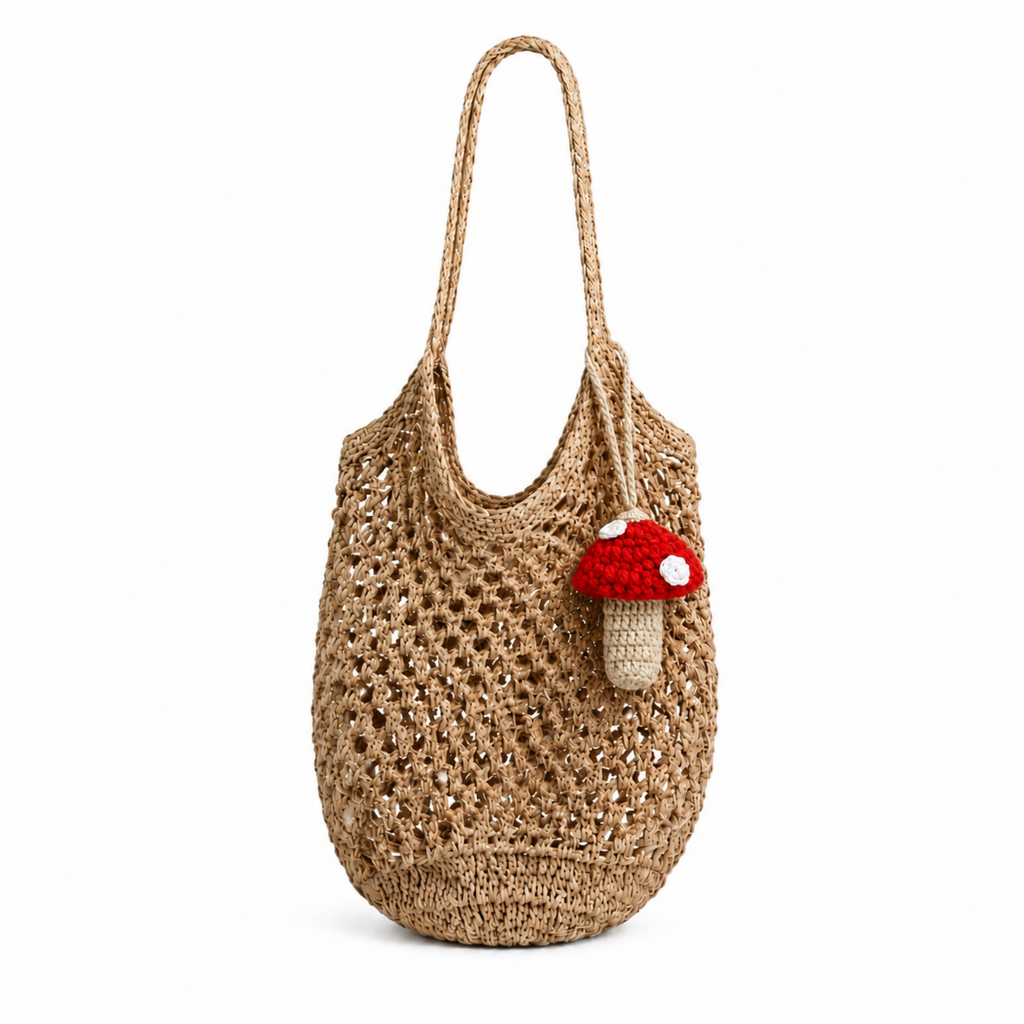 Charm de hongo porta labial tejido a mano en crochet para bolso o llavero de Polen wear