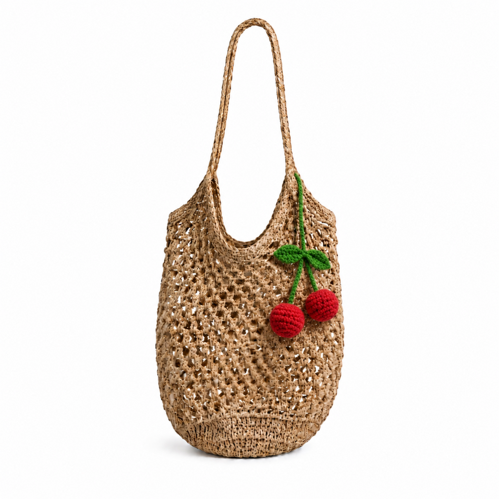 Charm de cerezas dobles coquette tejido a mano en crochet para bolso o llavero de Polen wear