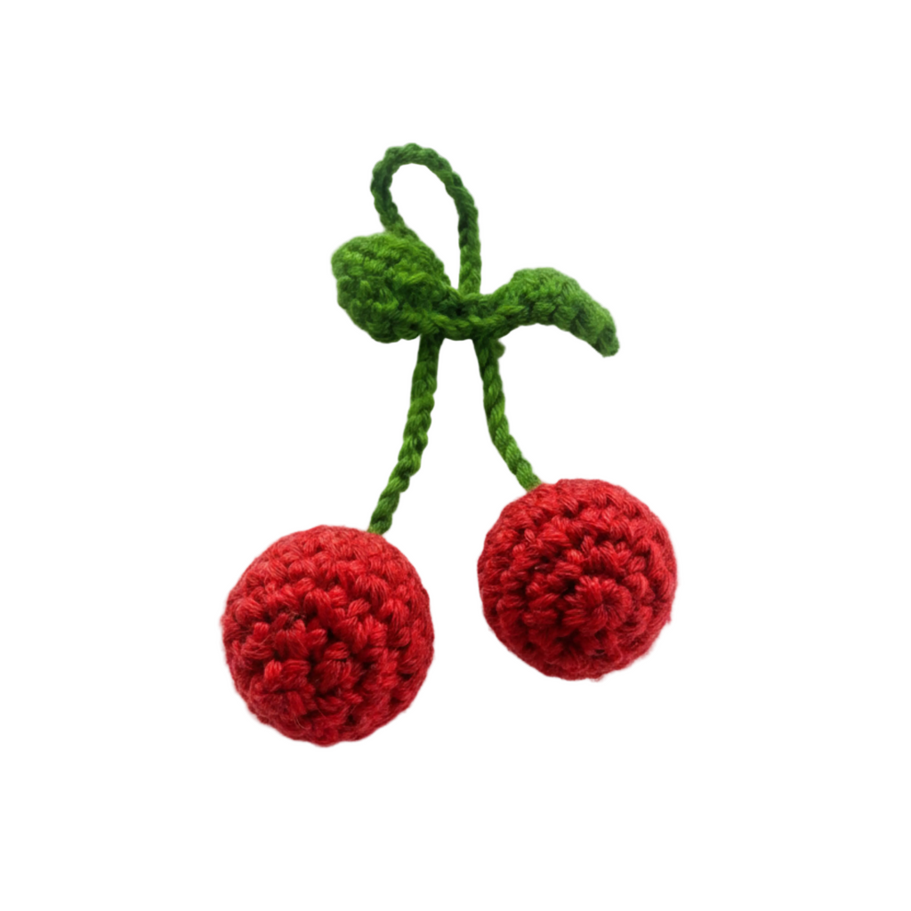 Charm de cerezas dobles coquette tejido a mano en crochet para bolso o llavero de Polen wear