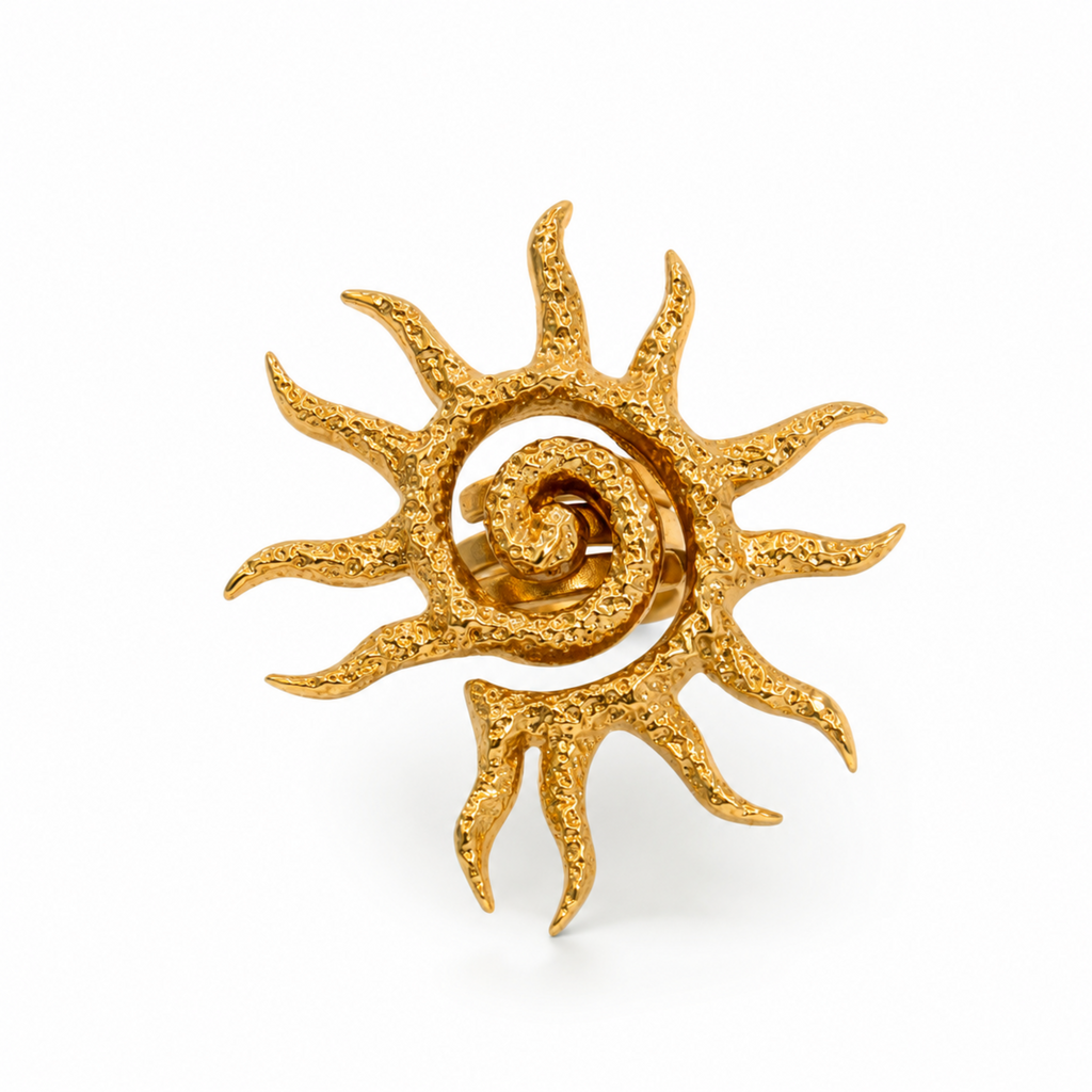 Anillo maxi regulable en forma de sol en bronce con baño de oro de 24K de Polen wear