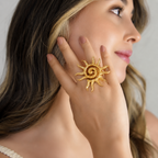 Anillo maxi regulable en forma de sol en bronce con baño de oro de 24K de Polen wear