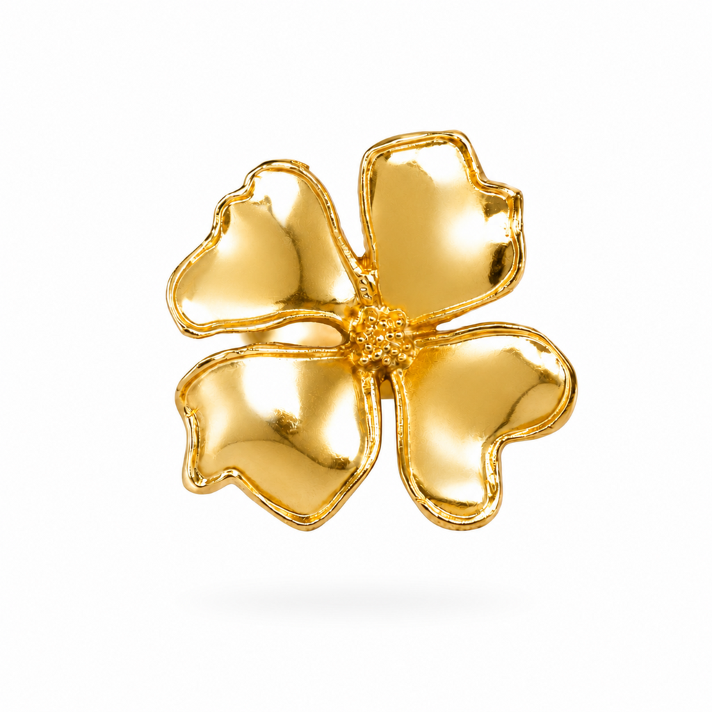 Anillo con motivo de trébol de 4 hojas en bronce con baño de oro de 24K de Polen wear