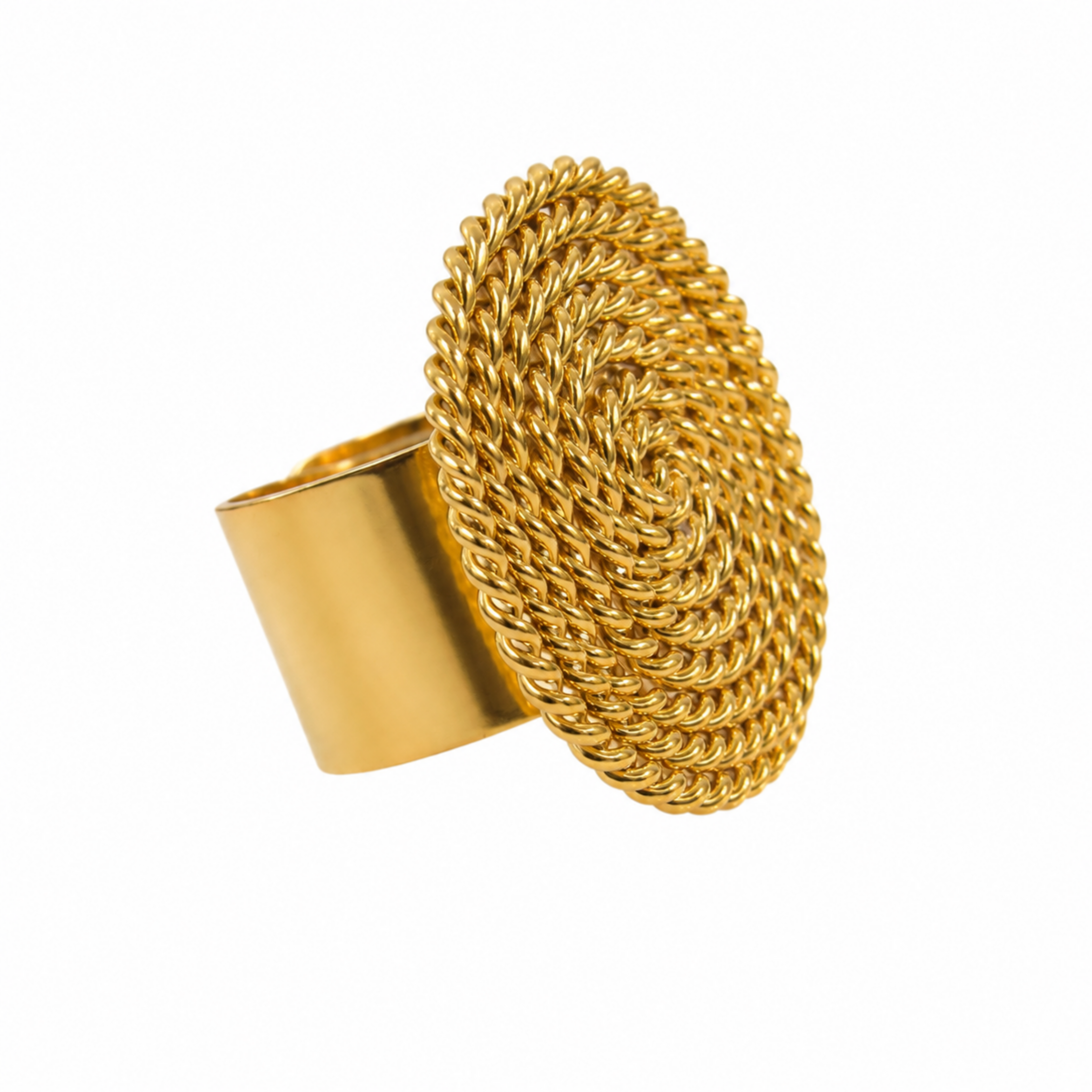 Anillo con motivo de círculo entorchado en bronce con baño de oro de 24K de Polen wear