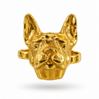 Anillo con diseño detallado de bulldog francés en bronce con baño de oro de 24K de Polen wear