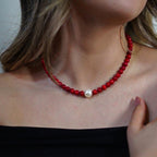 Collar de coral natural y perlas de río tamaño mini #4