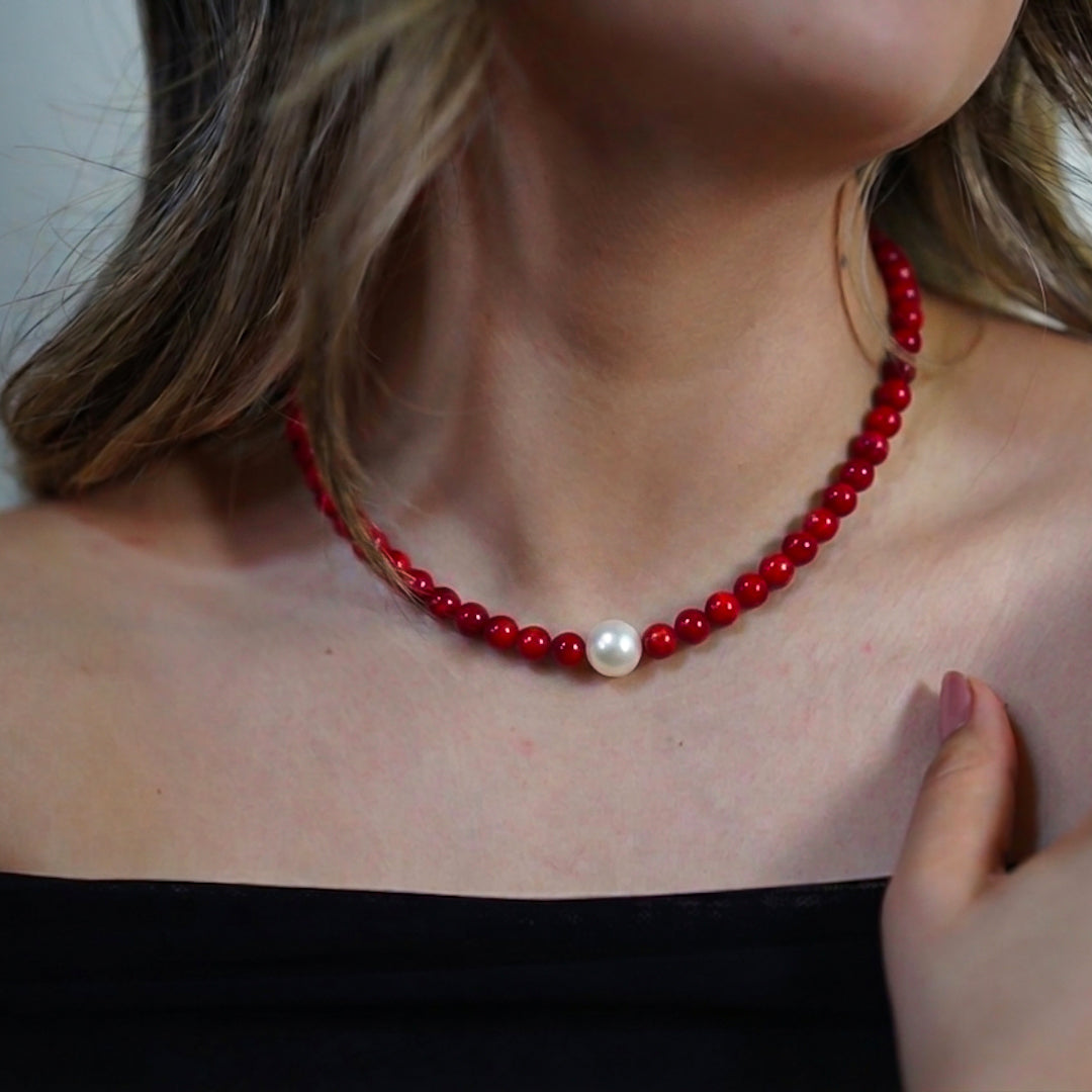 Collar de coral natural y perlas de río tamaño mini #4