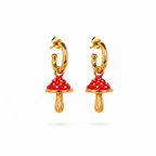 Candonga de bronce con baño de oro de 24K y dije de hongo esmaltado en rojo de Polen wear