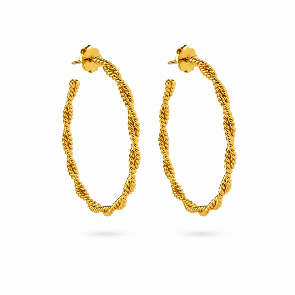 Candongas de bronce entrelazadas con baño de oro de 24K Nazca de Polen wear