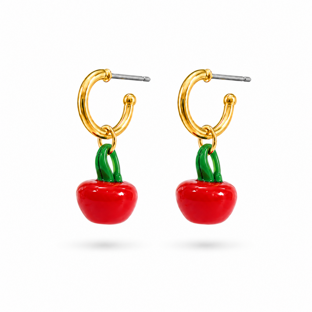 Candongas medianas con baño de oro de 24K y dijes de Tomate de Polen wear