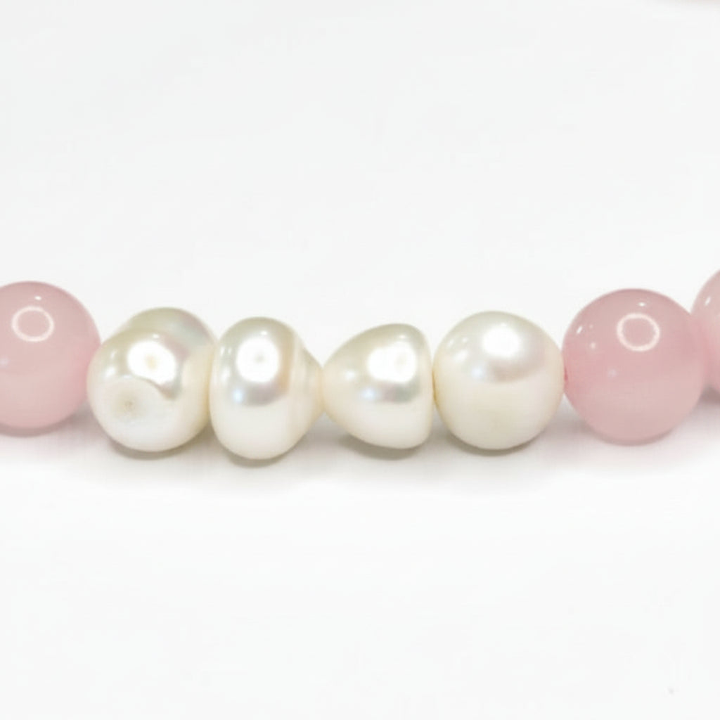 Detalles de collar de cuarzo rosa natural y perlas de río tamaño mediano #8