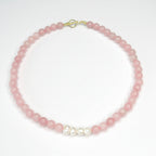 Collar de cuarzo rosa natural y perlas de río tamaño mediano #8 