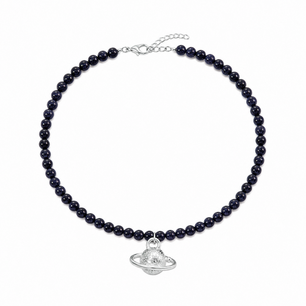 Collar saturno silver, bronce baño de plata 925.