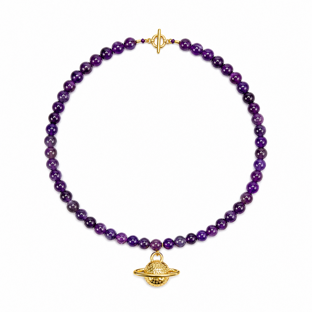 Collar saturno gold bronce baño de oro 24K.