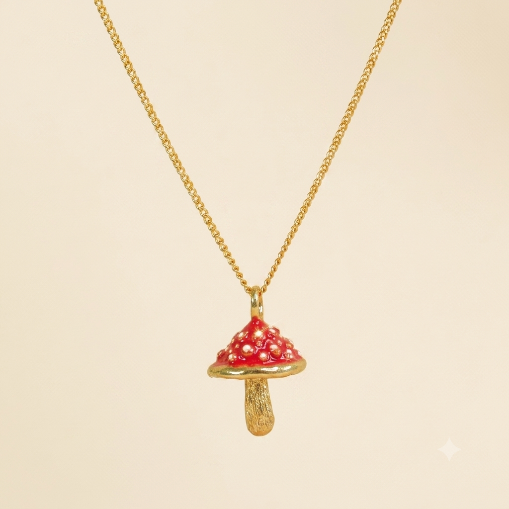 Collar Micelio Muscaria bronce baño de oro 24K.