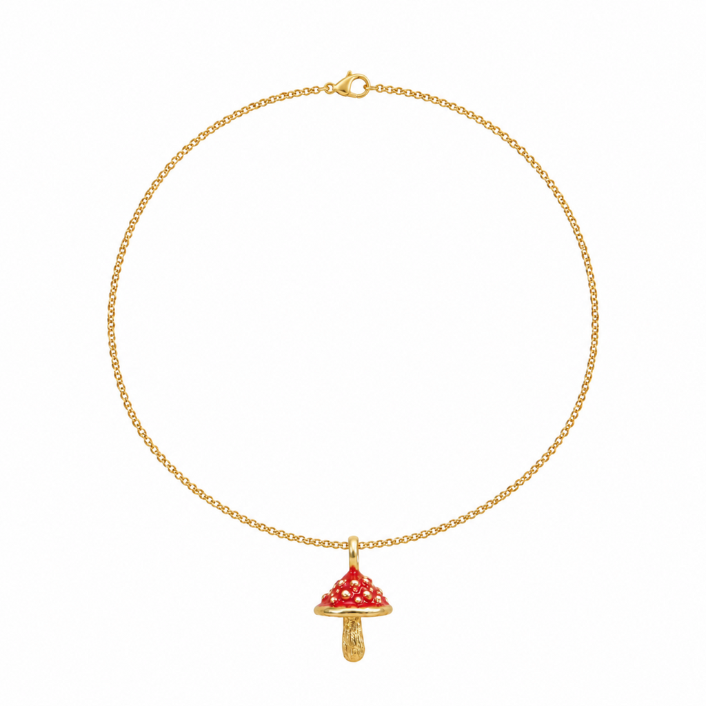 Collar Micelio Muscaria bronce baño de oro 24K.