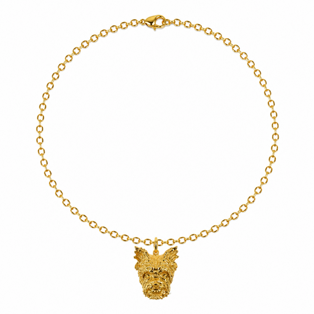 Collar perro Yorkie bronce baño de oro 24k.