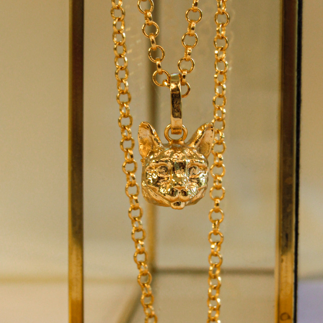 Collar Gato Bengalí bronce baño de oro 24K