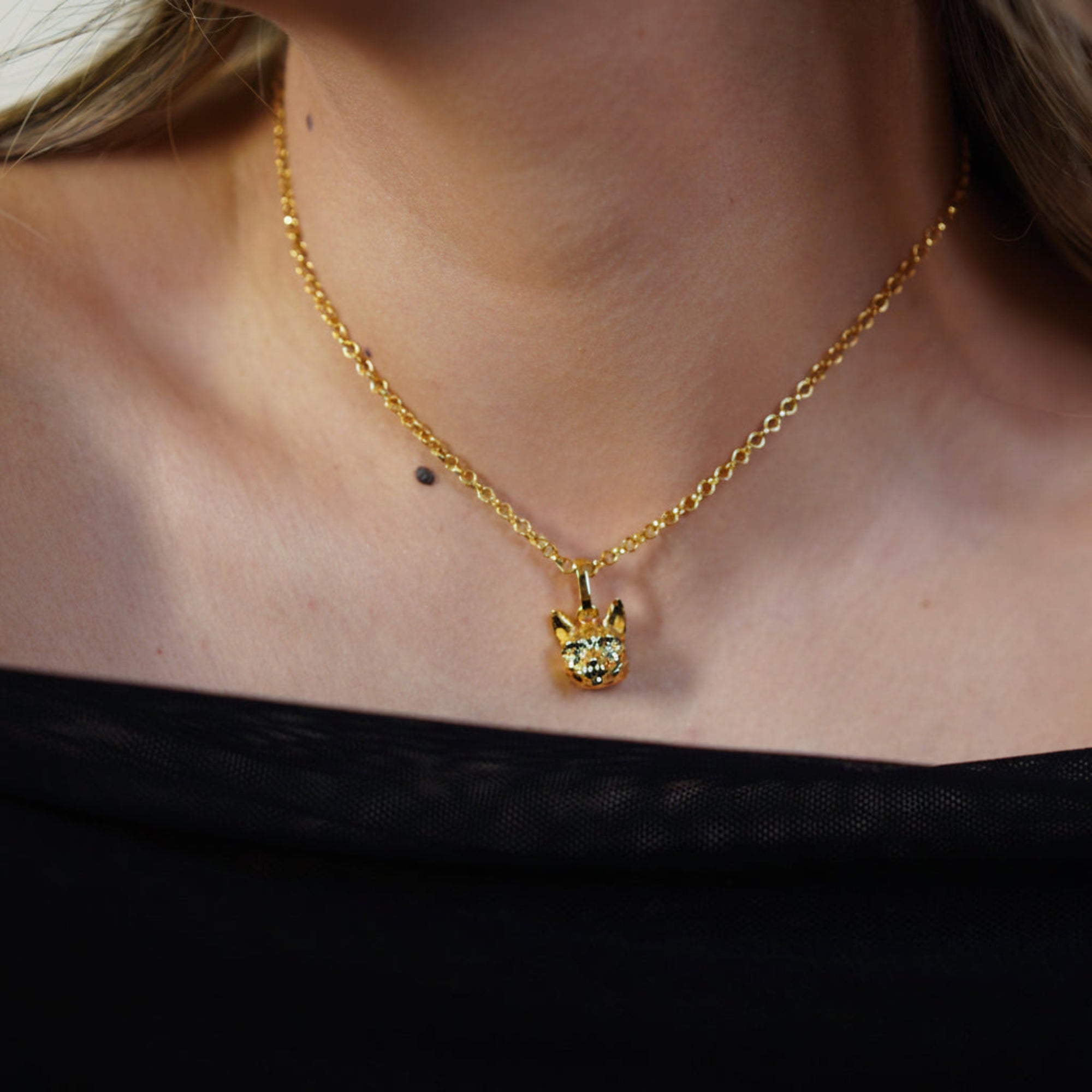 Collar Gato Bengalí bronce baño de oro 24K