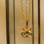 Collar Gato Persa bronce baño de oro 24K
