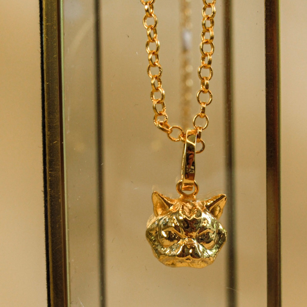 Collar Gato Persa bronce baño de oro 24K