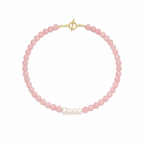 COLLAR CUARZO ROSA CON PERLAS DE RÍO