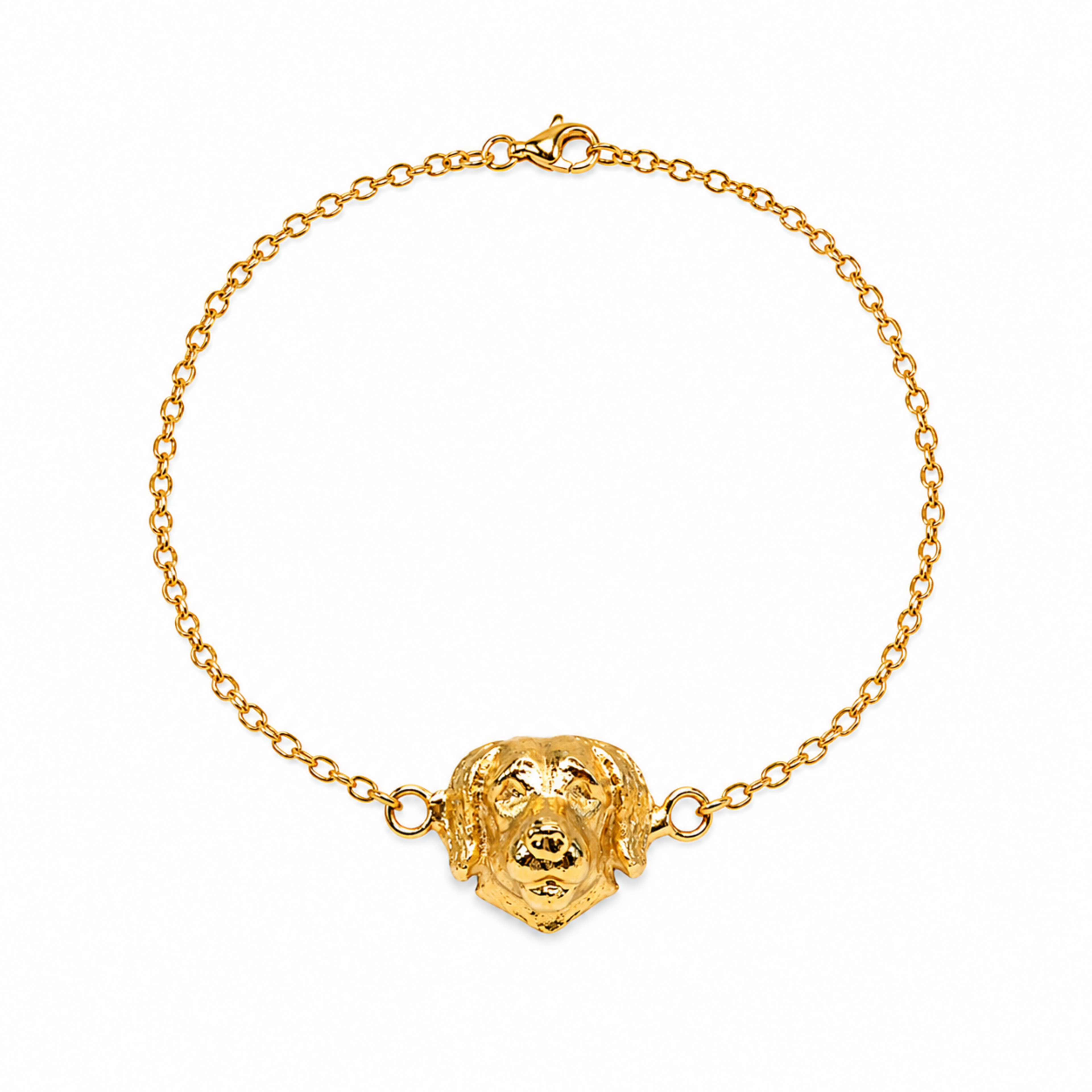 Pulsera de eslabones en bronce con baño de oro de 24K y dije de perro Golden de Polen wear.