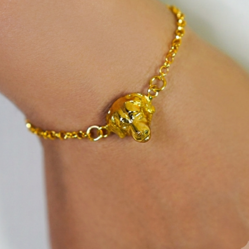 Pulsera de eslabones en bronce con baño de oro de 24K y dije de perro Golden de Polen wear