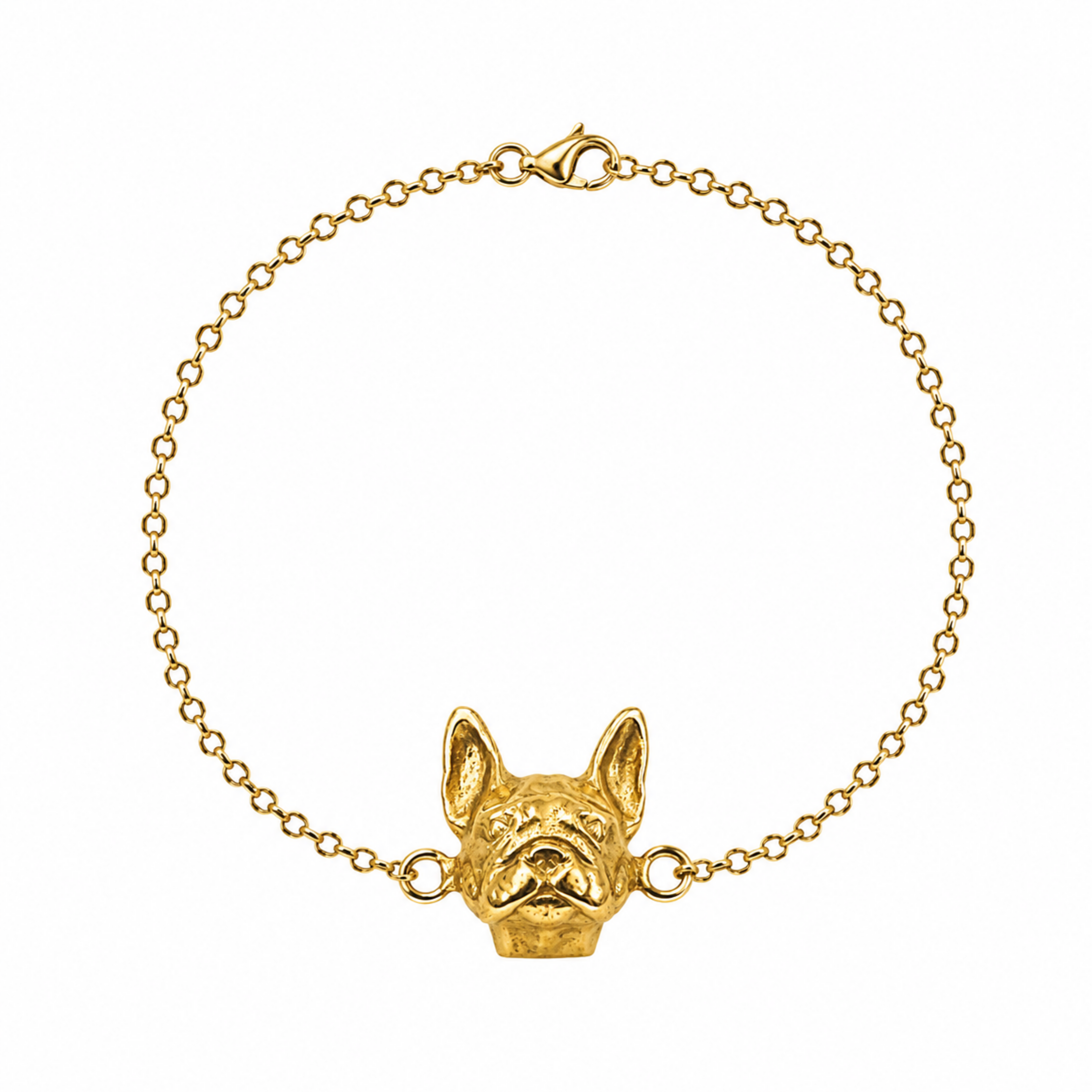 Pulsera con dije de perro Bulldog Francés en baño de oro de 24K de Polen wear.