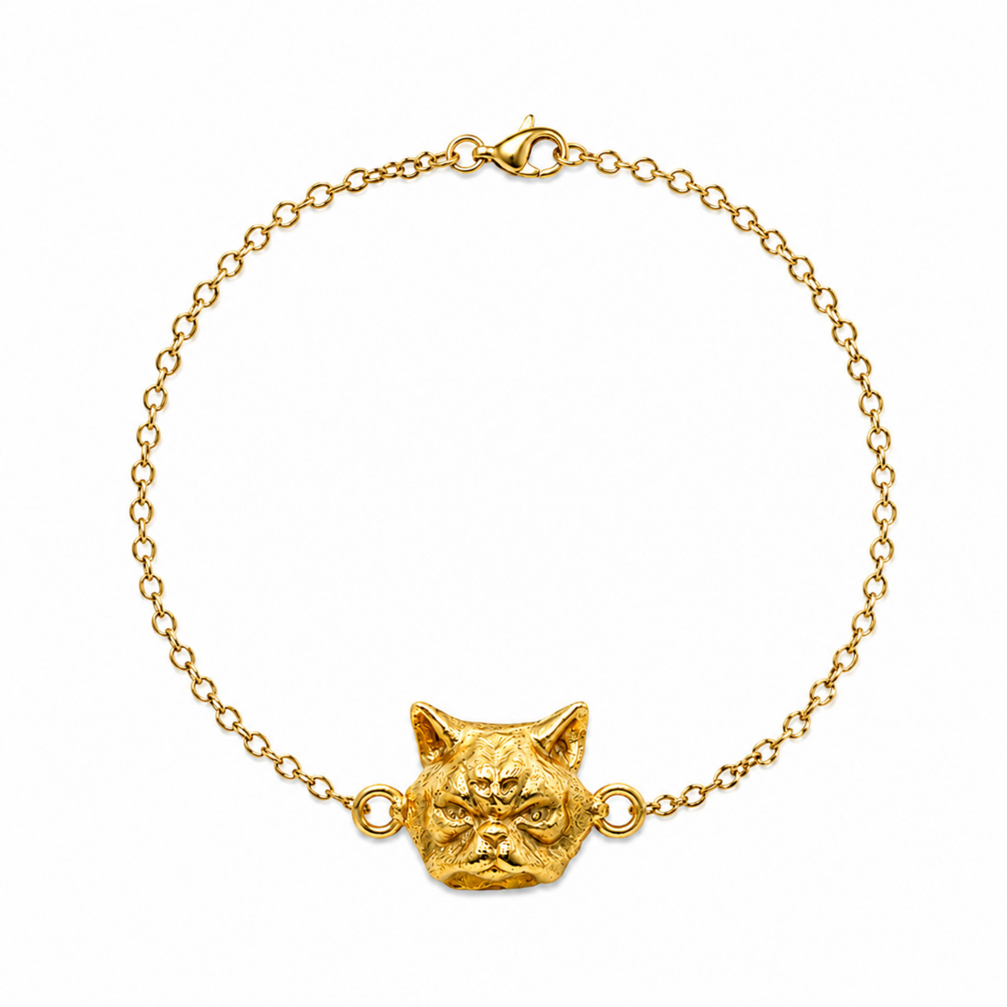 Pulsera con dije de Gato Persa en baño de oro de 24K de Polen wear.