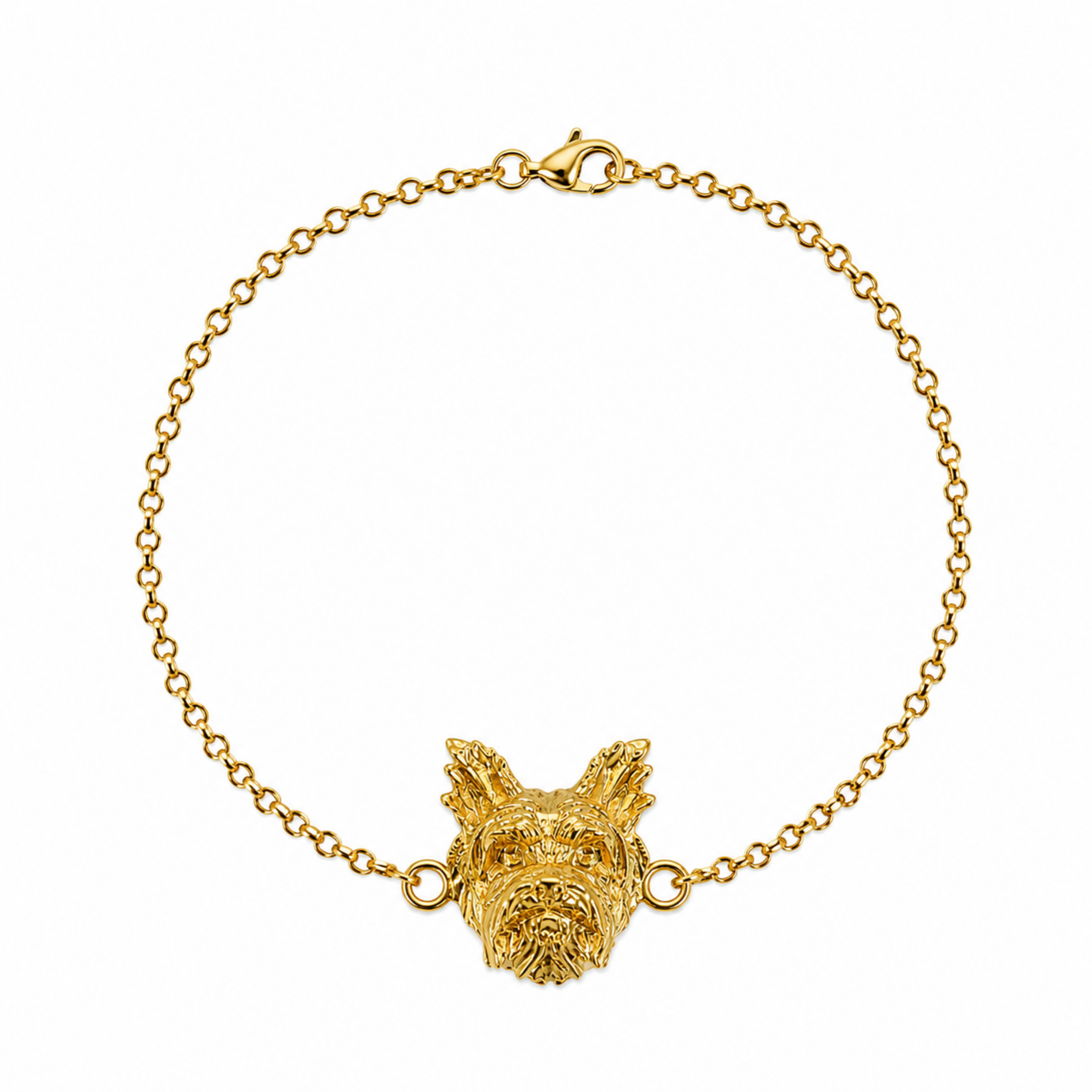 Pulsera con dije de perro yorkie en baño de oro de 24K de Polen wear.