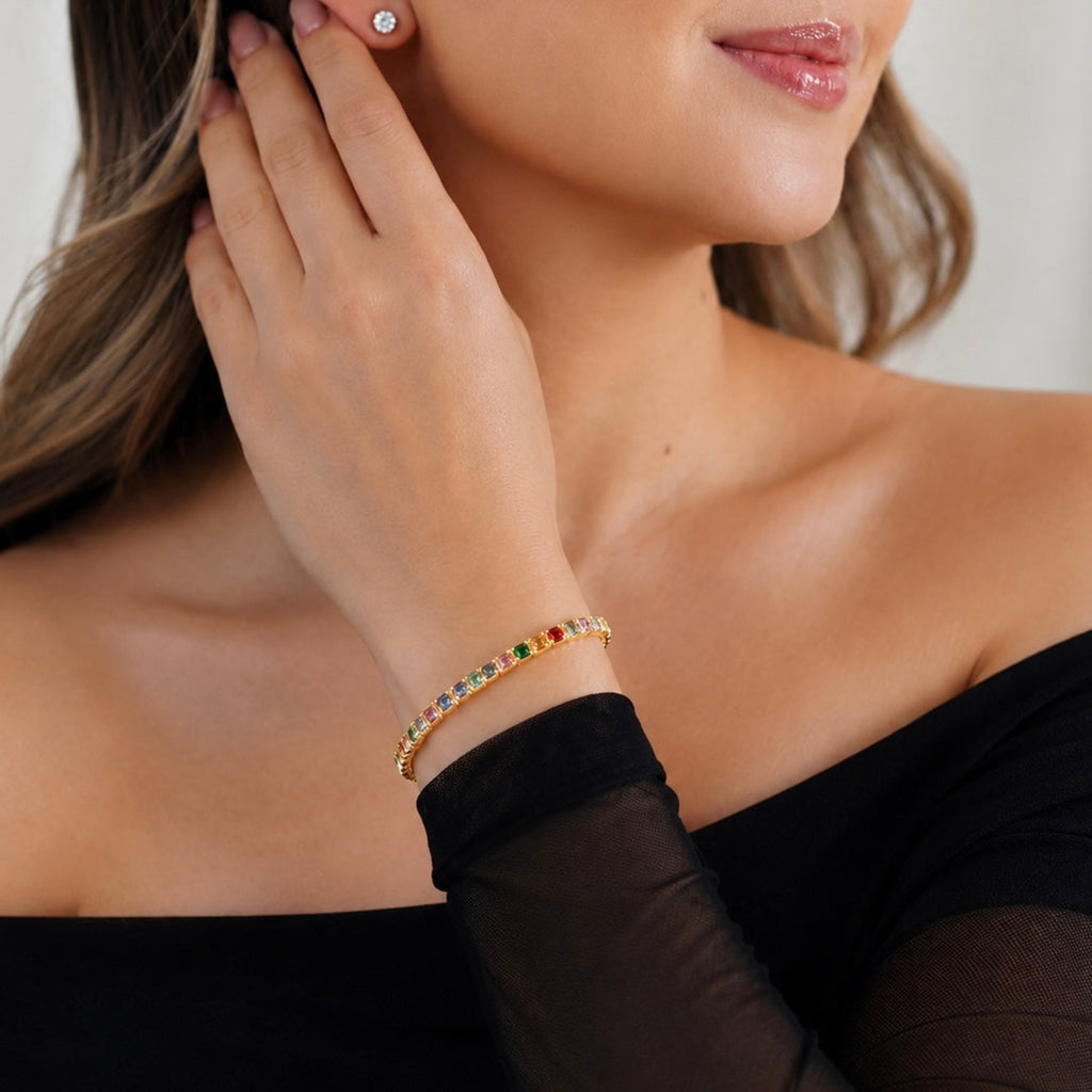 Pulsera Rodio Dorada con Circones Multicolor de Polen wear