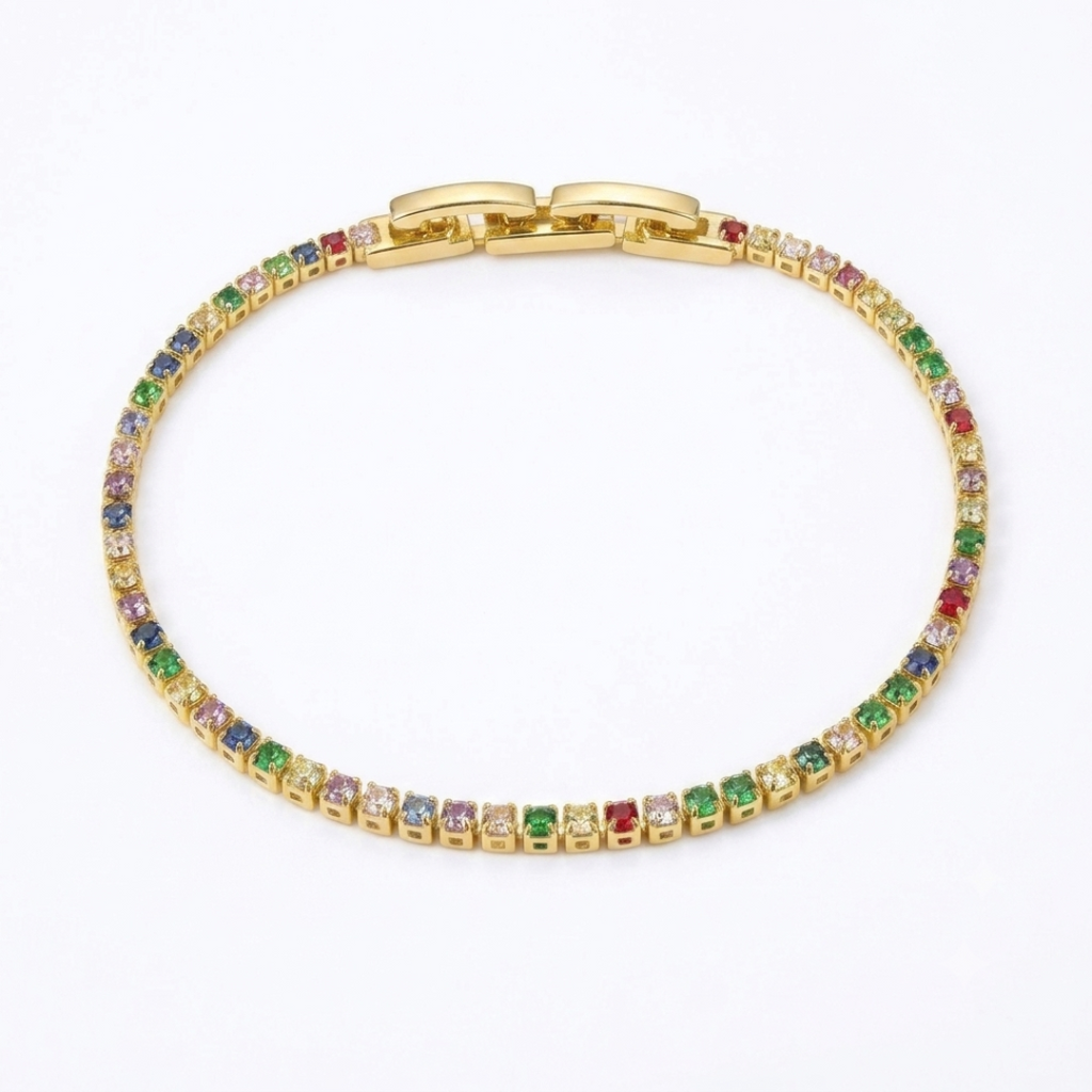 Pulsera Rodio Dorada con Circones Multicolor de Polen wear