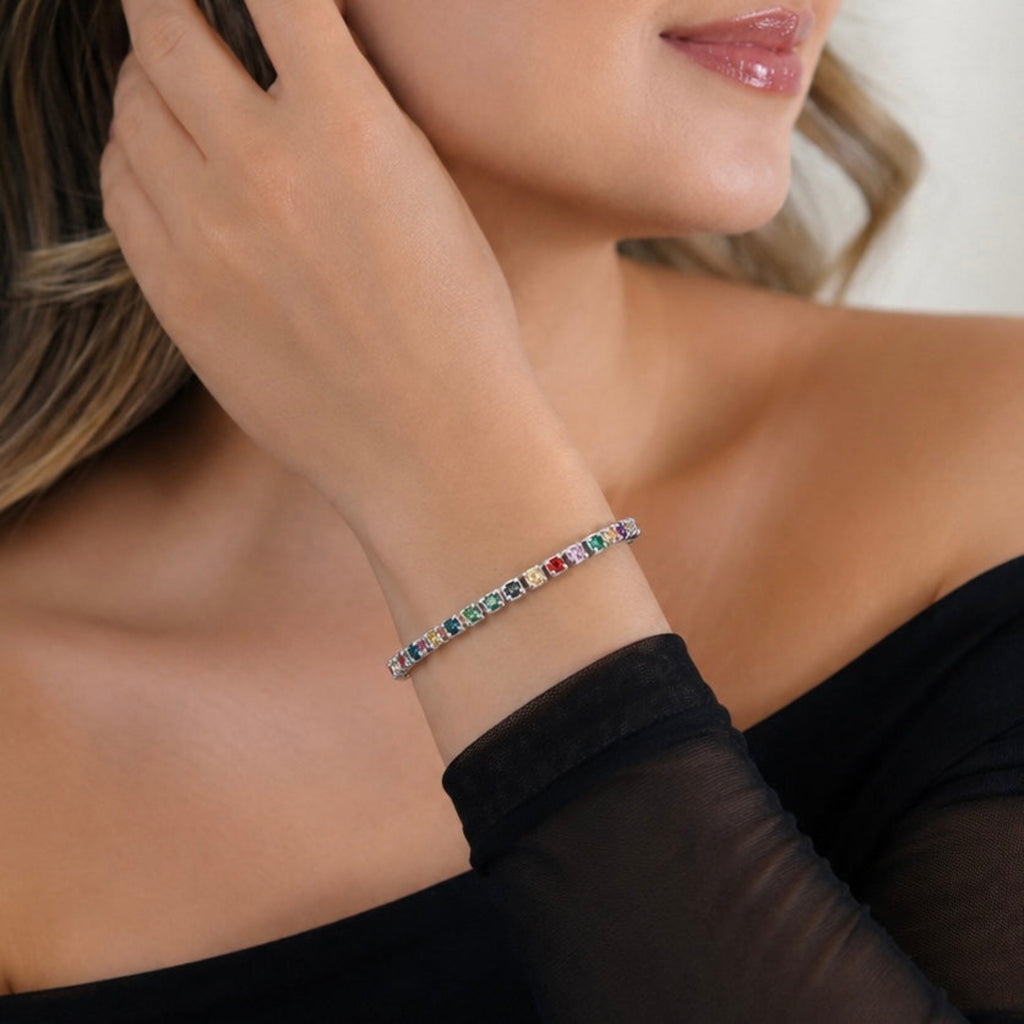 Pulsera Rodio Plateada con Circones Multicolor de Polen wear