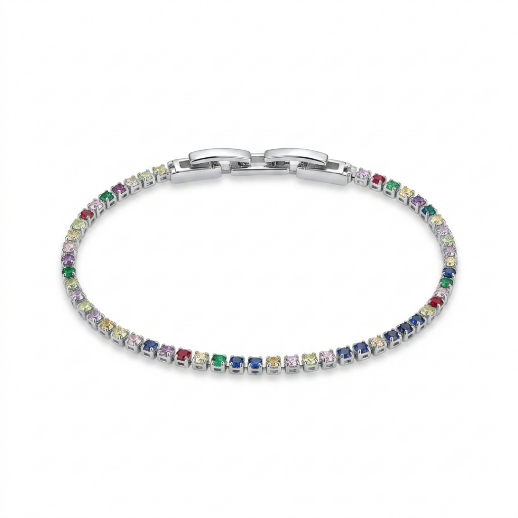 Pulsera Rodio Plateada con Circones Multicolor de Polen wear