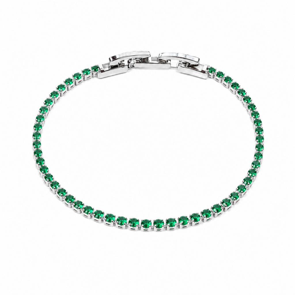 Pulsera Rodio Plateada con Circones Esmeralda de Polen wear