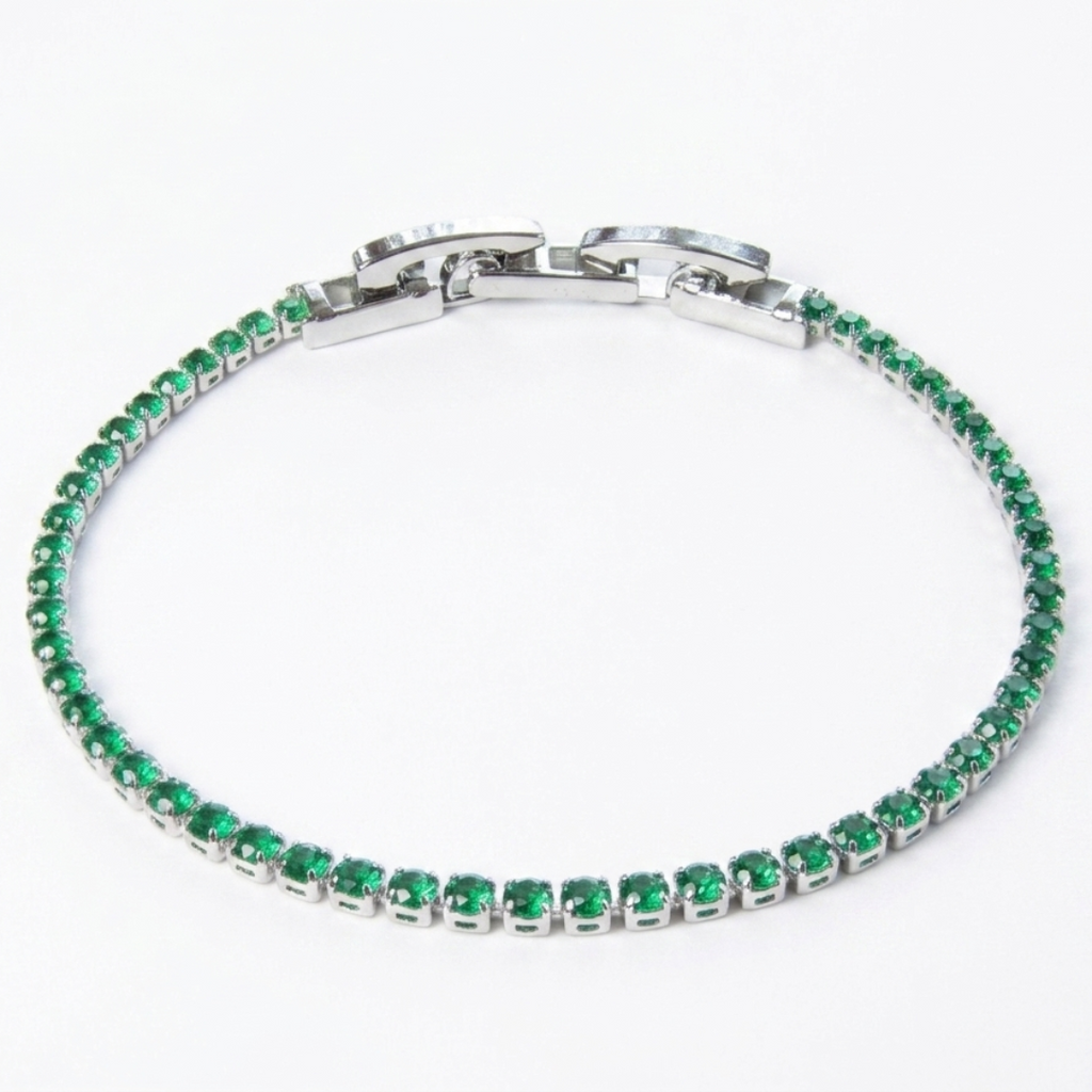 Pulsera Rodio Plateada con Circones Esmeralda de Polen wear