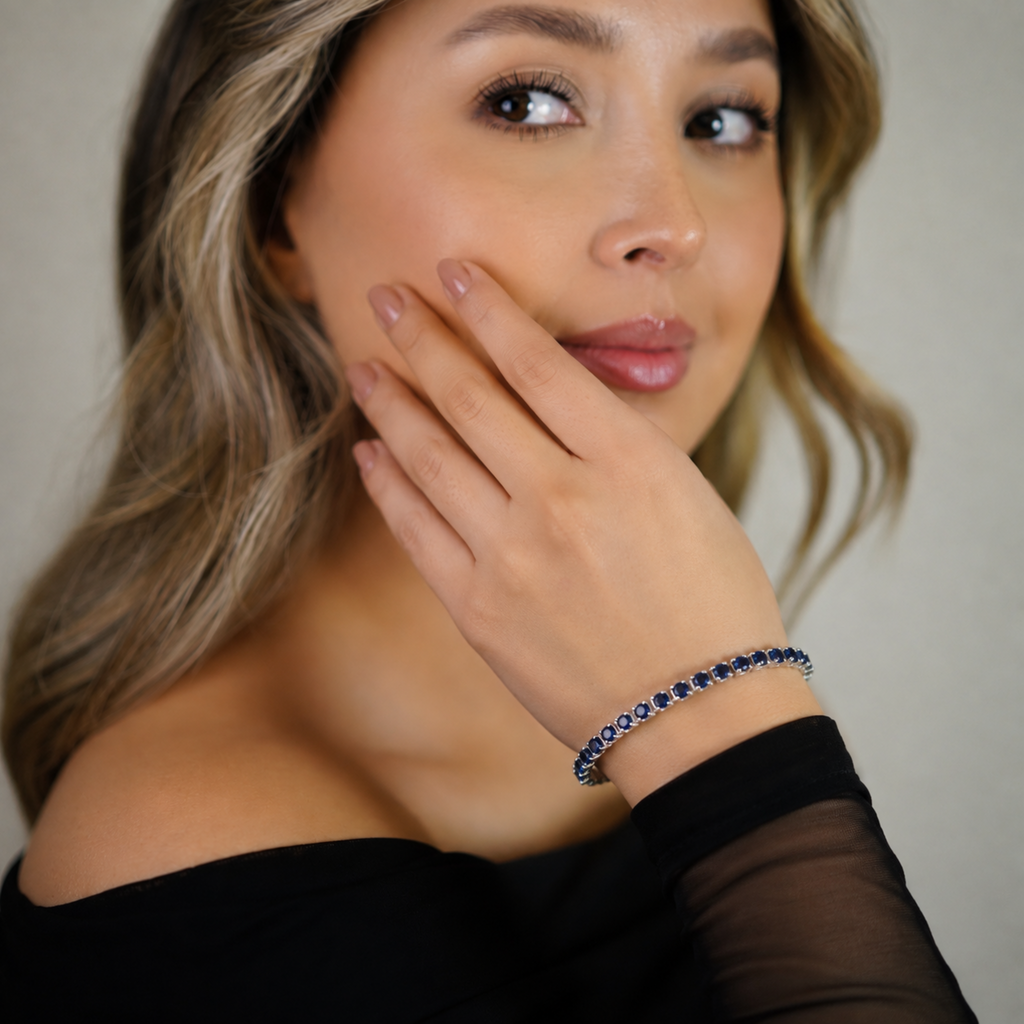 Pulsera Rodio Plateada con Circones Zafiro de Polen wear