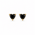 Aretes tipo topo en forma de corazón en covergold dorado con zircón negro central de Polen wear