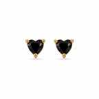 Aretes tipo topo en forma de corazón en covergold dorado con zircón negro central de Polen wear