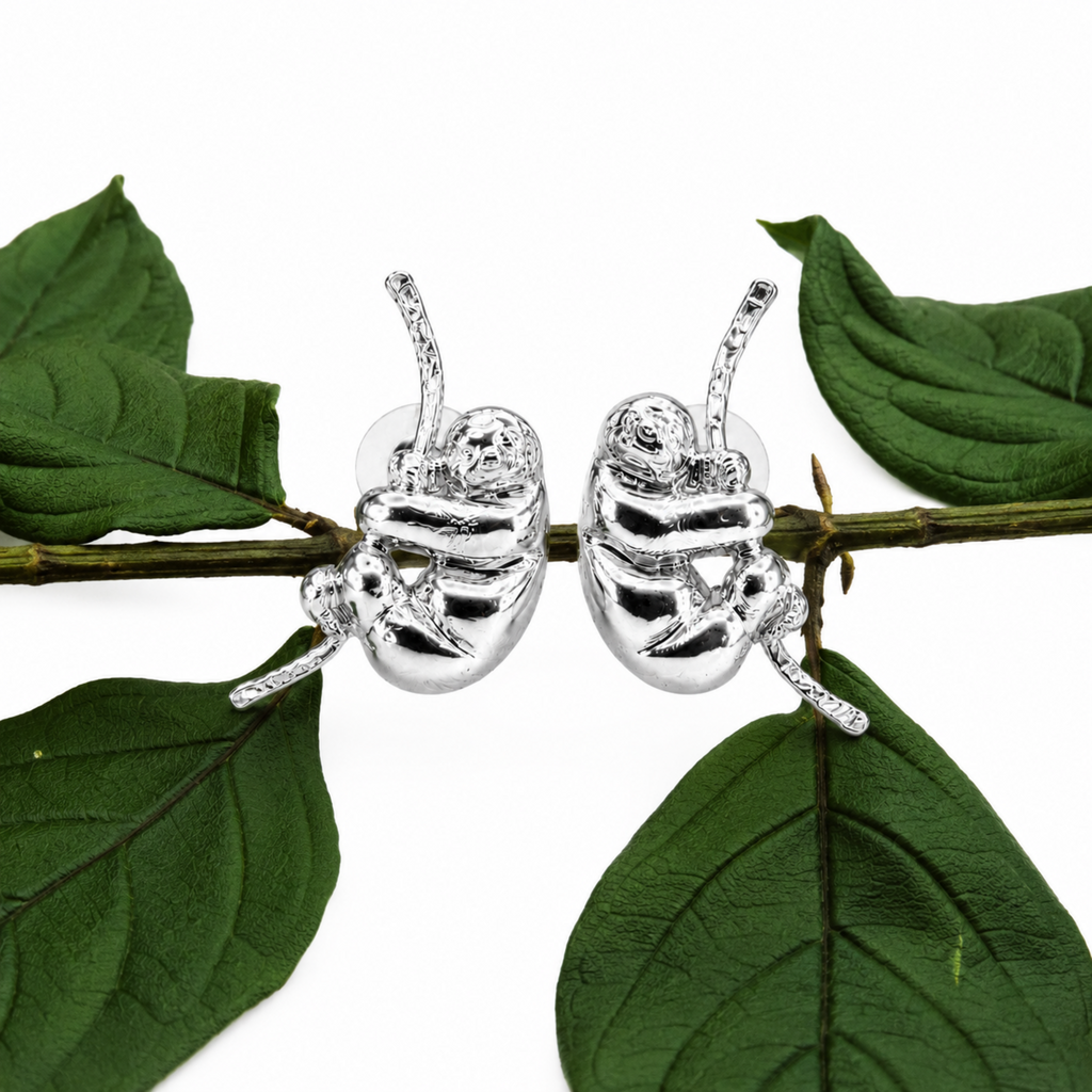 Aretes de perezoso en bronce con baño de plata de Polen wear