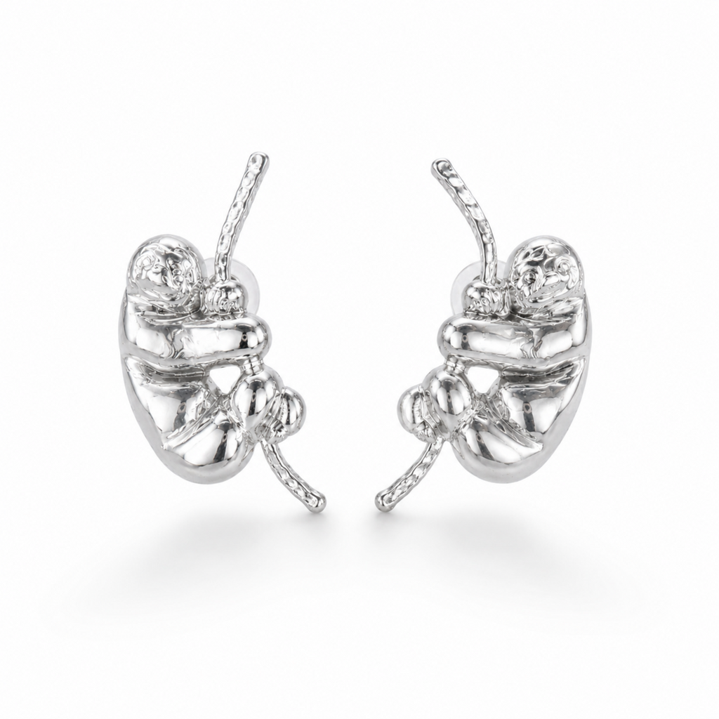 Aretes de perezoso en bronce con baño de plata de Polen wear