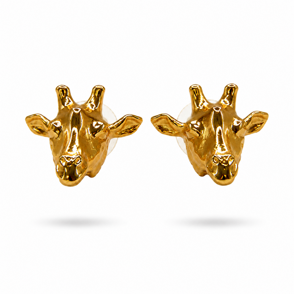 Aretes tipo topo medianos en forma de jirafa en bronce con baño de oro de 24K de Polen wear