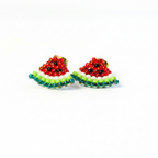 Aretes tipo topo en forma de sandía tejidos a mano en mostacilla de Polen wear