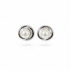 Aretes mini tipo topo Almendro con centro de perla y borde plateado en covergold de Polen wear
