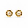 Aretes mini tipo topo Almendro con centro de perla y borde dorado en covergold de Polen wear